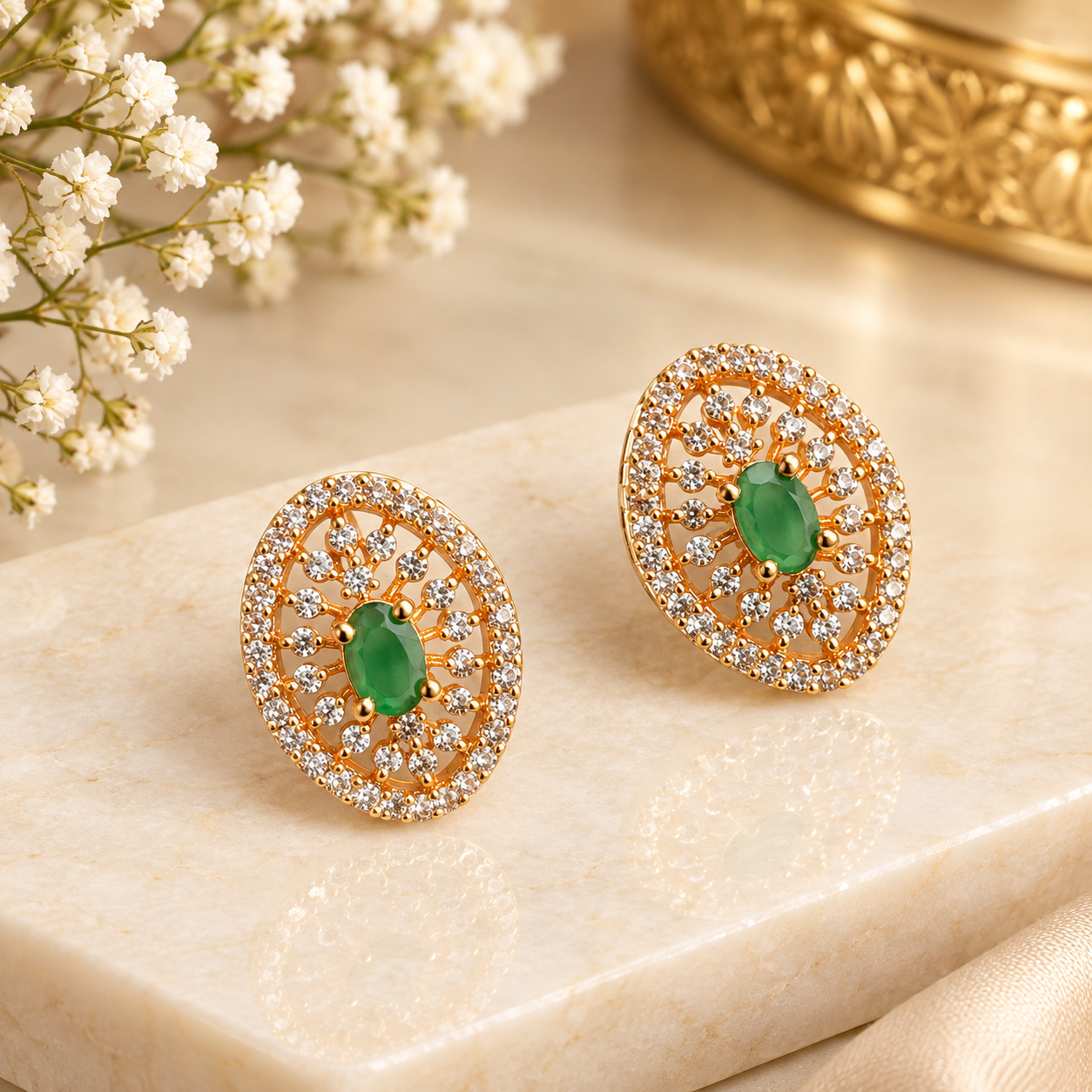 Statement stud with pastel coloured earrings